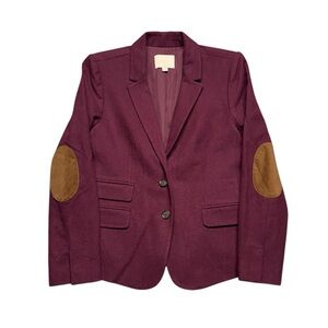 Ann Taylor Loft Wool Elbow Patch Blazer Womens 6P Petite Double Button Maroon